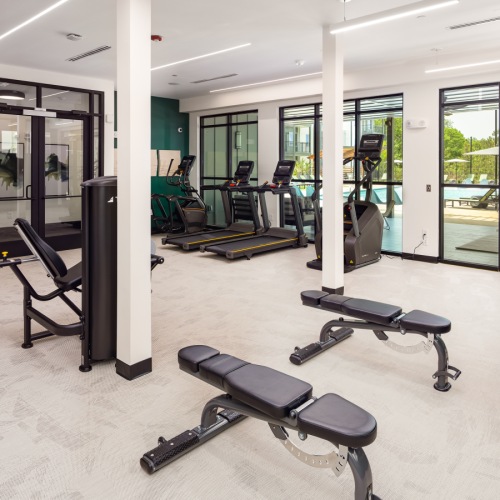 Fitness center at Ava Oakwood apartments in Gainesville, GA Fitness center at Ava Oakwood apartments in Gainesville, GA