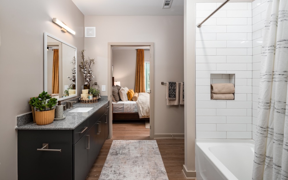 Luxury bathroom at Ava Oakwood apartments in Gainesville